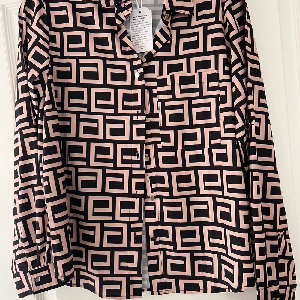 Tan & black polyester blouse